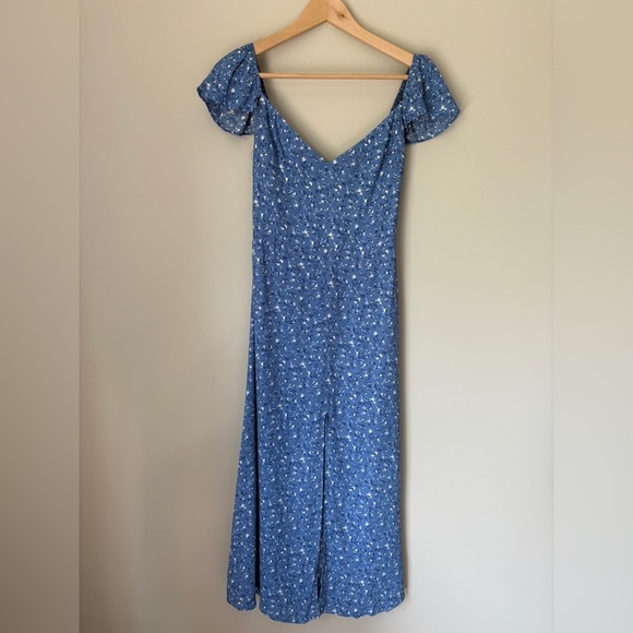 Reformation Baxley Midi Short Sleeve Dress in Eve Blue Floral | US 0 UK 4 - Picture 7 of 11